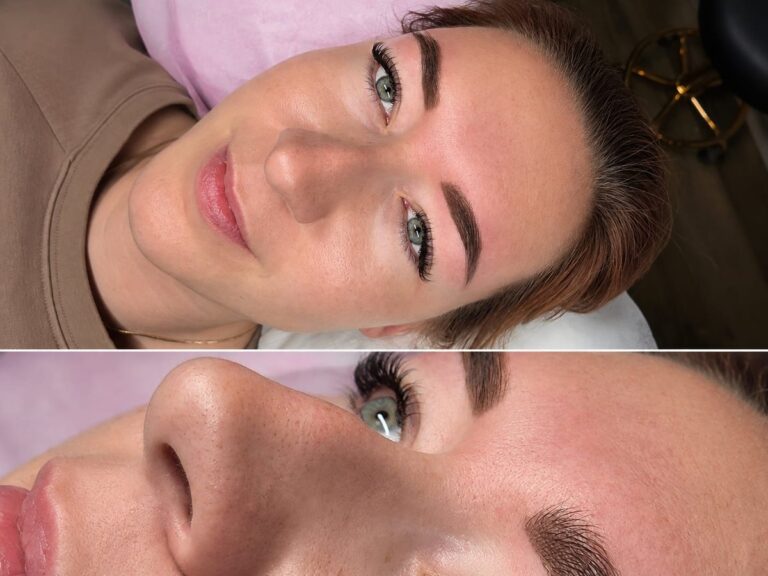 Voor en na wenkbrauwen en wimpers bij Douceur Glow Studio Aalten
